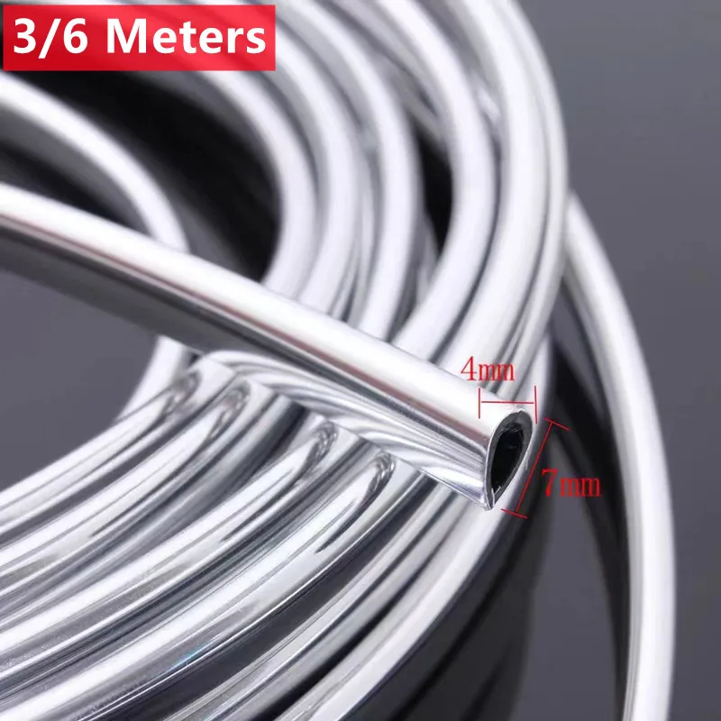 3/6M Car Door Chrome Moulding Trim Strip Edge Scratch Guard Protector Cover Strip Roll Chrome Styling Moulding Trim Strip