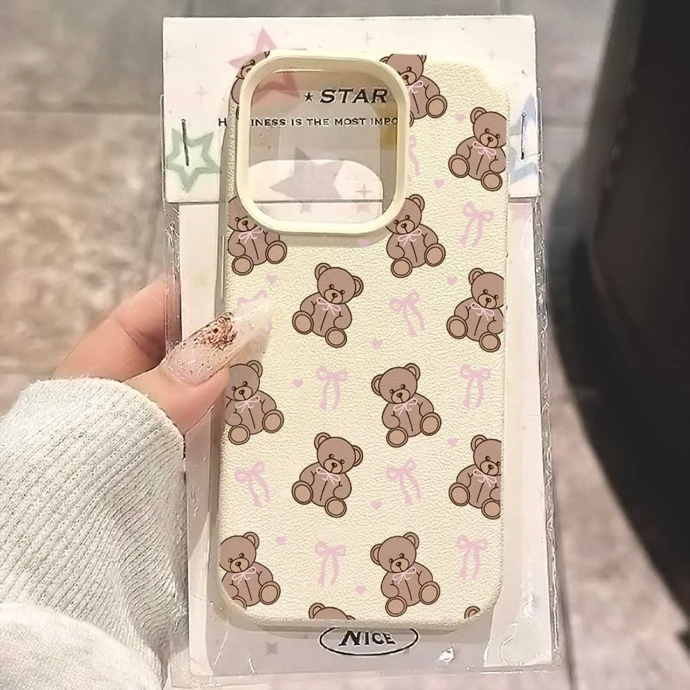 Niedliche Teddybär-Handyhülle mit rosa Schleife für iPhone 17 16 15 14 13 12 11 Pro Max 16 15 Plus XR, Silikon, matt, weich, stoßfest – Detail 1