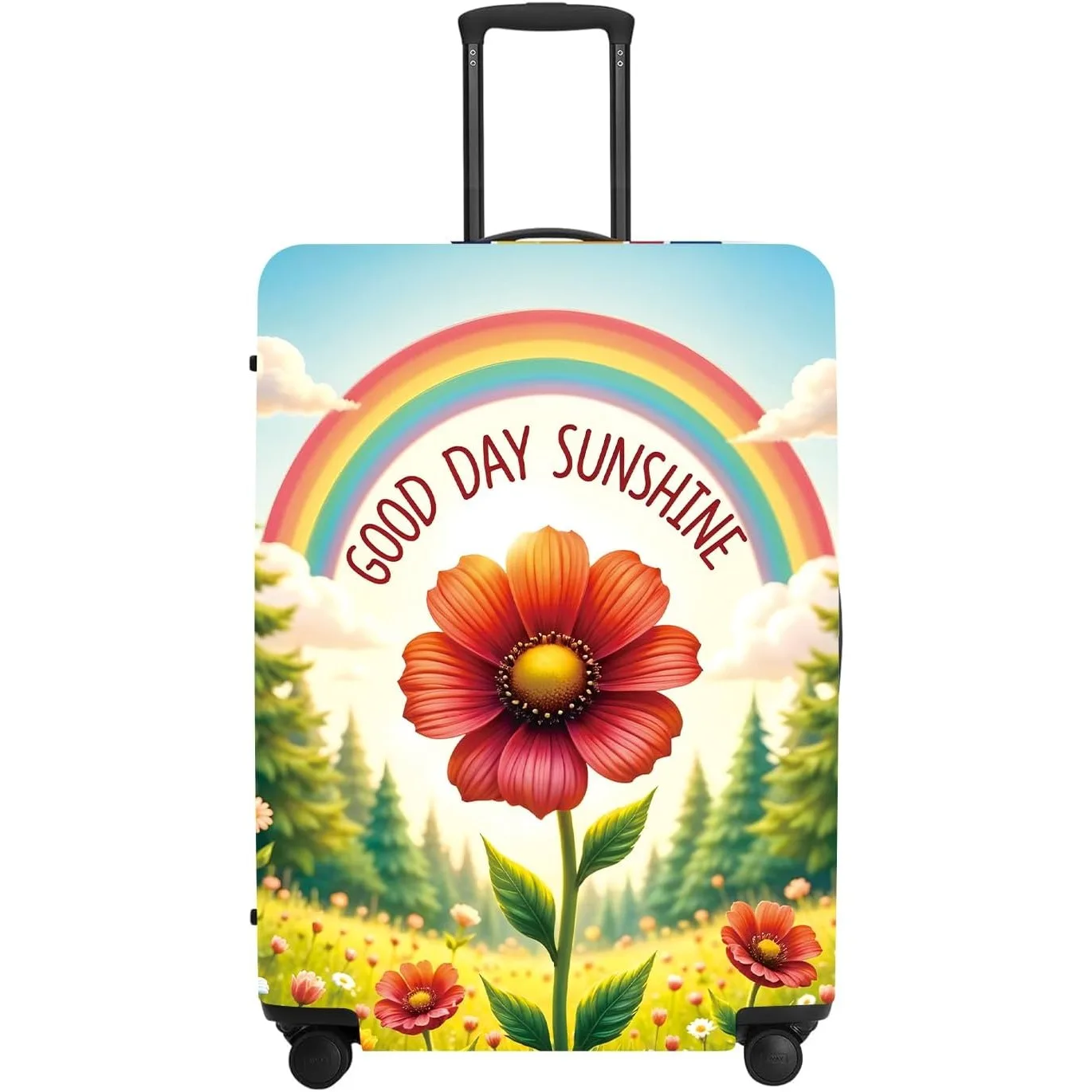 Sunshine Rainbow Luggage Cover, Waterproof Summer Travel Protector with Sunflower & Wildflowers