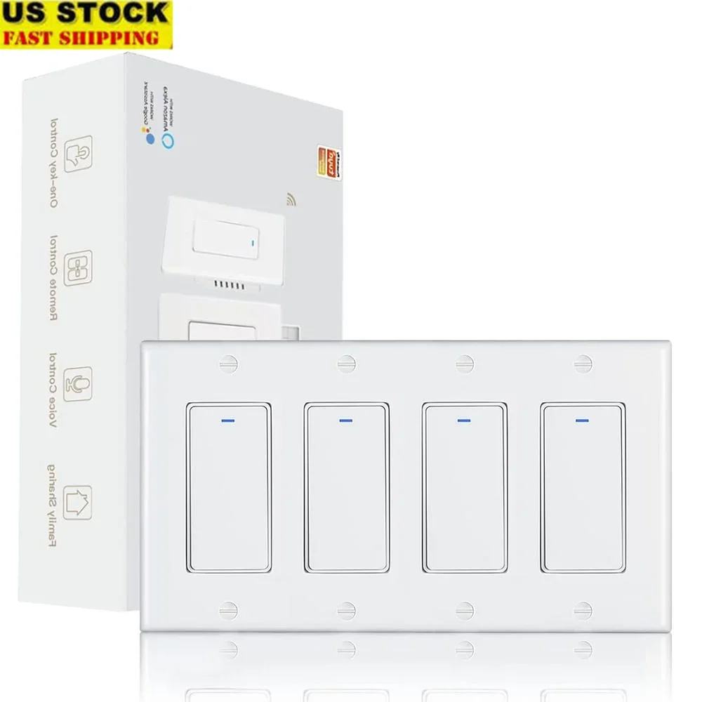 WiFi Smart Light Switch Neutral Wire Required 2.4GHz Wireless Control Multi-Control Association Smart Life Tuya App Touch Panel