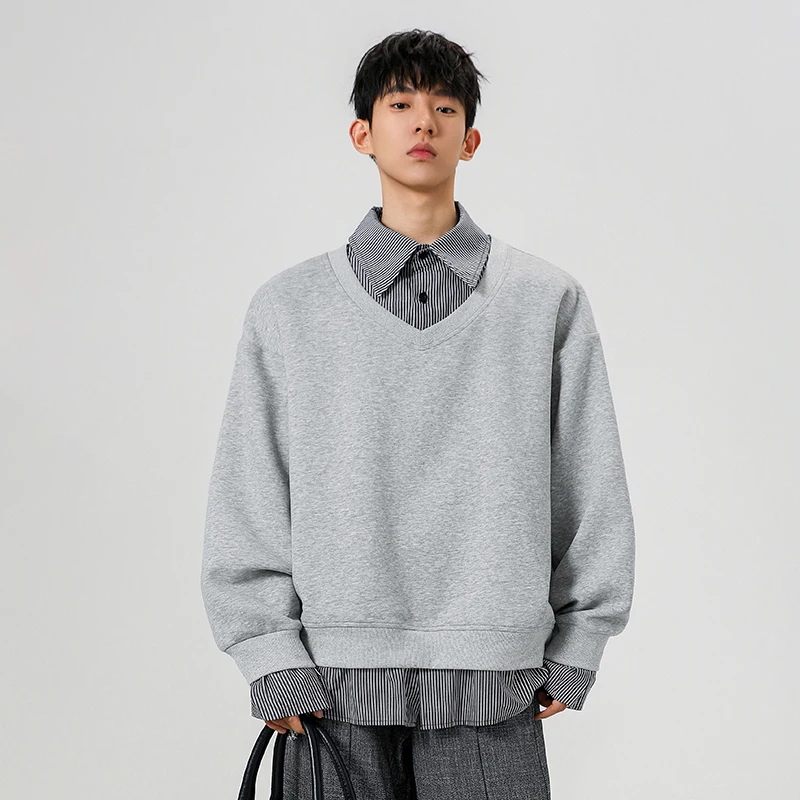 

Loose Long Sve Sweatirt with irt Collar Splicing for Men Casual Sle Youth ulari Autumn New Loose Fit Color Blo
