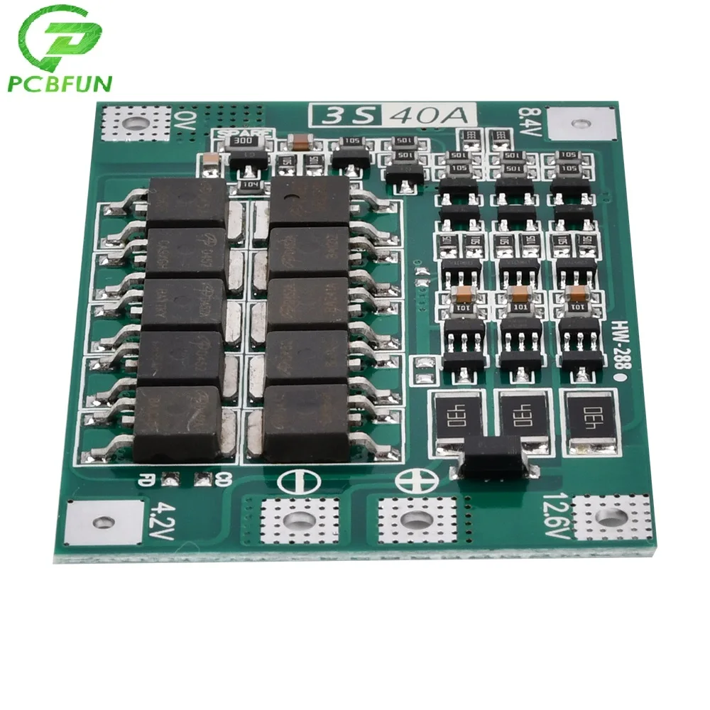 BMS 3S 40A PCM 11.1V 12.6V 18650 Lithium Battery Protection Board 3S BMS Charger Charging Balance Version 12.6V for Drill Motor