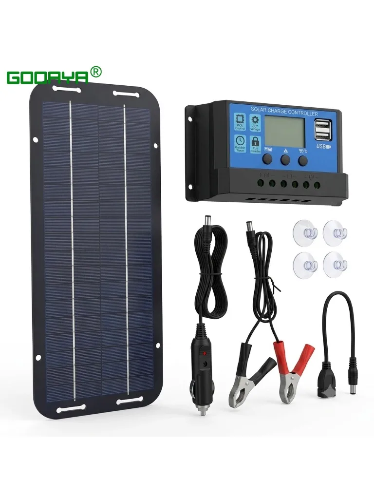 Monokrystaliczny panel słoneczny ładowarka do akumulatorów ładowarka podtrzymująca 12V Olt Power panel słoneczny kontroler ładowania samochód van łódź zestaw — 2
