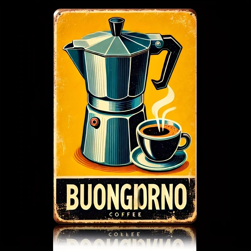 [2D Flat] Vintage Italian Coffee Metal Sign - 30x20cm Retro Wall Art with 