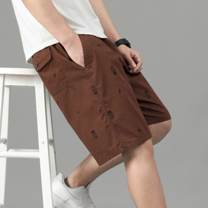 

Мужские легкие хлопковые рабочие шорты, летние повседневные эластичные спортивные пляжные шорты, свободные шорты с широкими штанинами, с принтом, для спортзала и бега