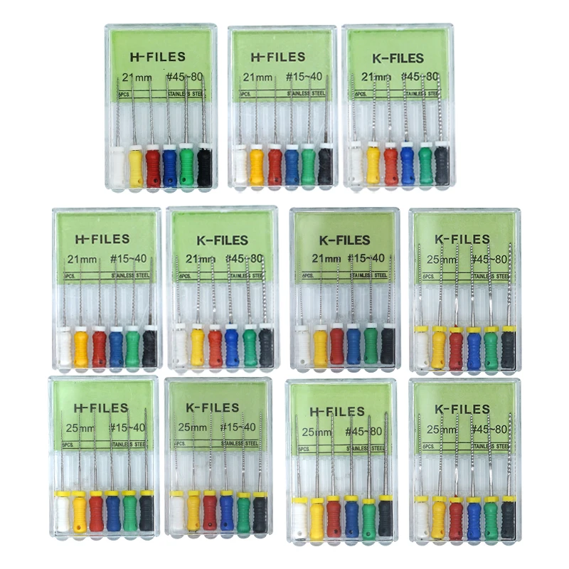 6pcs/box Dental Root Cannal Endo K File H File 21mm 25mm Hand Use Stainless Steel Endodontic Files Dentistry Odontologia