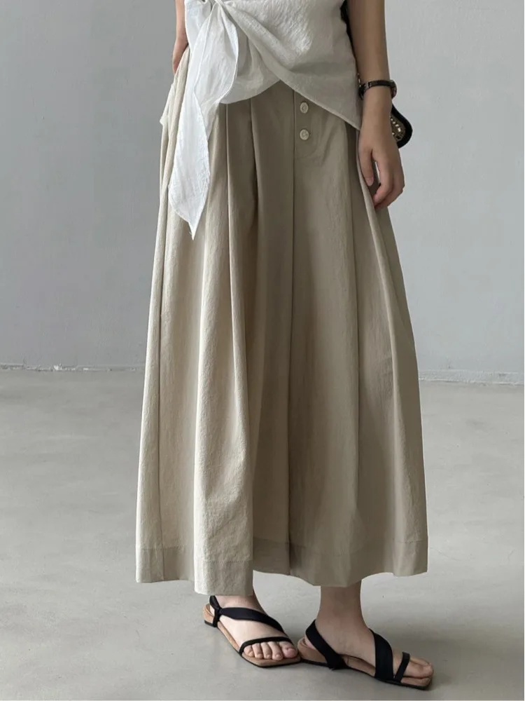 

High Waist Casual Wide Leg Pants Korean Style Summer Fashion Single Button Loose Straight Nine Point Pants for Women