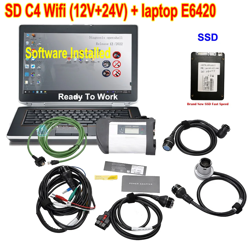 

Installed Full Set MB SD Connect Compact 4 MB Star C4 With laptop E6420 Car truck Diagnostic-tool SD C4 With Wifi (12V+24V)