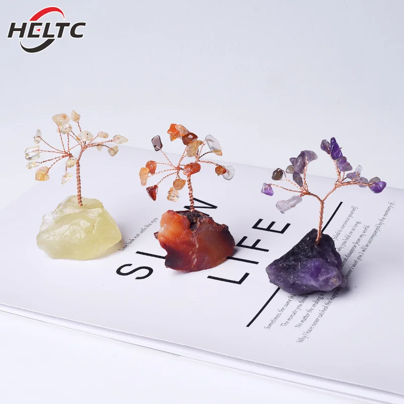 1pcs Fashion Mini Natural Gemstone Crystal Lucky Tree Base Home Office Desk Living Room Decor Accessories