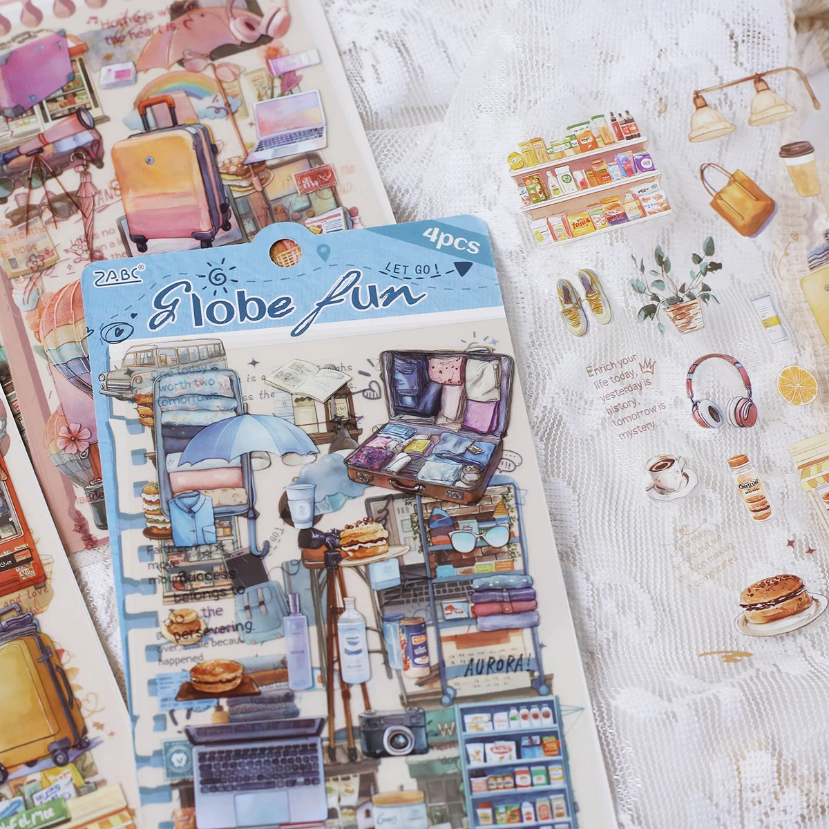 4 أوراق PET ملصقات إبداعية مقطوعة مسبقًا ملصق قصاصات شفاف لتزيين المذكرات لملصقات مذكرات سجل القصاصات #6