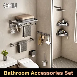 Set di accessori da bagno in lega di alluminio Mensola da bagno Portasciugamani Portaspazzolino Porta carta igienica Gancio portaoggetti senza trapano