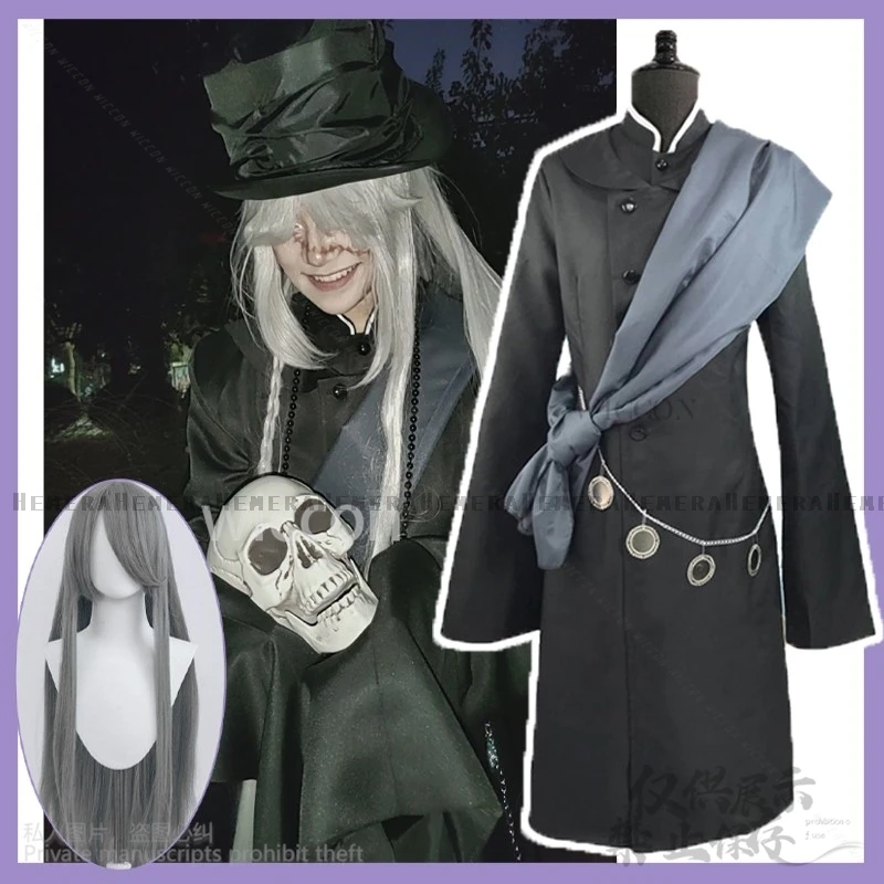 Anime Black Butler Cosplay Kuroshitsuji Undertaker Costume Coat Hat Wigs For Halloween Christmas Party Woman Man Customized