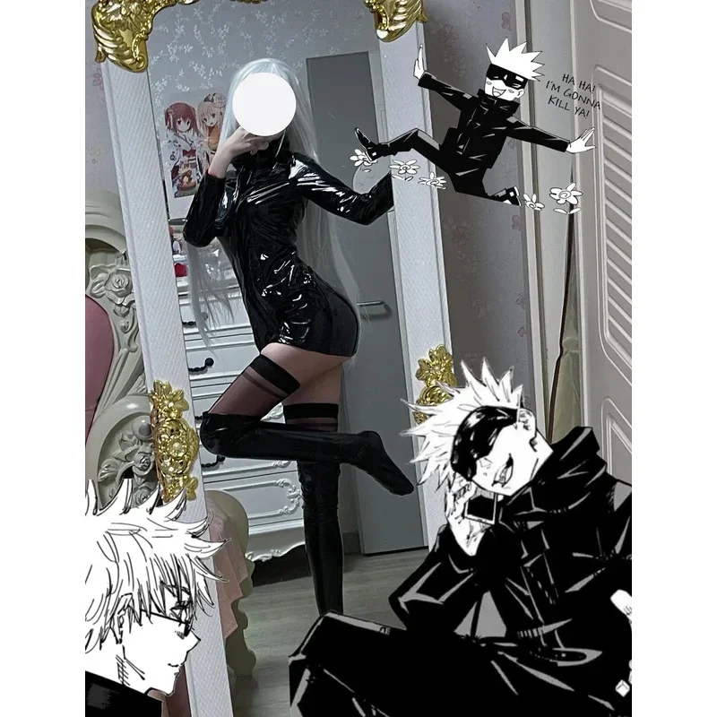 Jujutsu Kaisen أنثى زي جوجو ساتورو تأثيري الباروكات امرأة الجوارب الجلدية موحدة ملابس الحفلات كرنفال يي ؛ 4