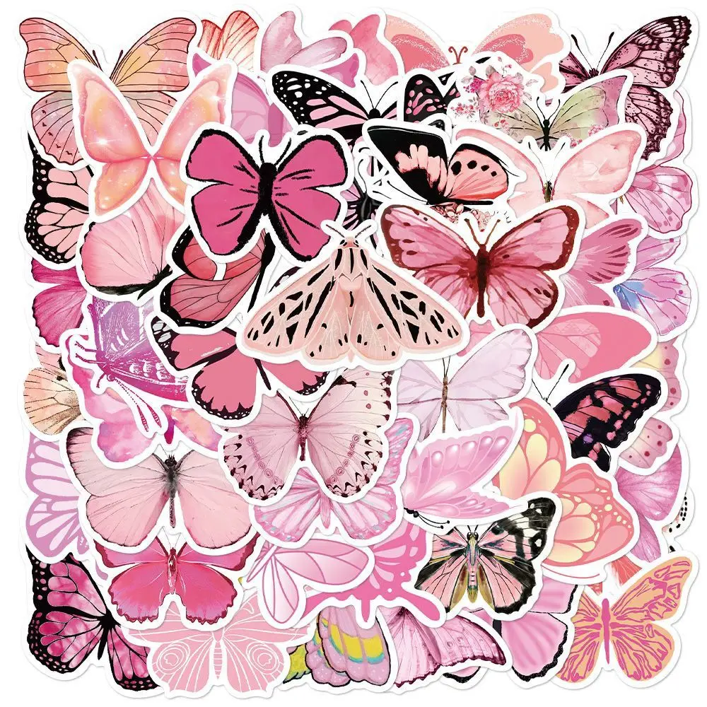 10/30/50Pcs Romantic pink girl heart Butterfly notebook decorative waterproof stickers