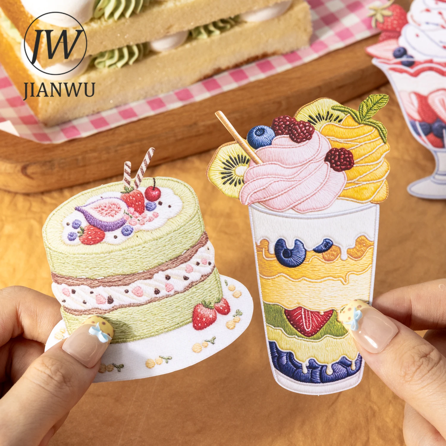 JIANWU Dairy Notes Series Vintage Embroidery Coffee Cake Landscape Material Collage Sticker Creative DIY Journal Stationery view 2