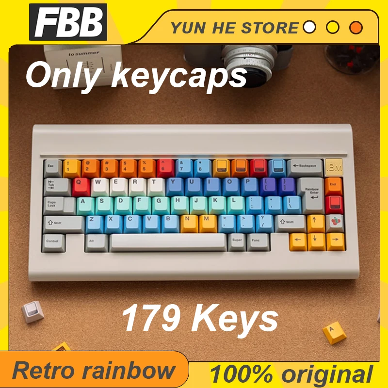 

Original Fbb Retro Rainbow Keycap Retro Series Rainbow Color Cherry Profile Dye Sublimation Custom Mechanical Keyboard 179 Keys