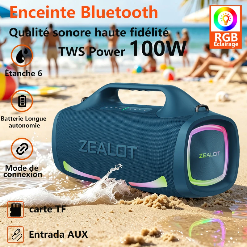 ZEALOT-S79 Kabelloser Lautsprecher, 100W, tragbarer Outdoor-Lautsprecher mit Subwoofer, 24000mAh, Hi-Fi-Klangqualität, Dual-Geräte-Pairing, schnelles Laden.