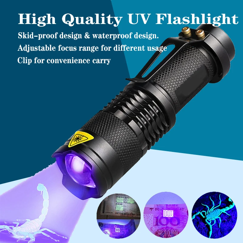 

D5 Led Ultraviolet Flashlight Light Portable Mini Zoom UV Lighting Torch Light Flashlight Ultraviolet Detector 365/395nm Lamp