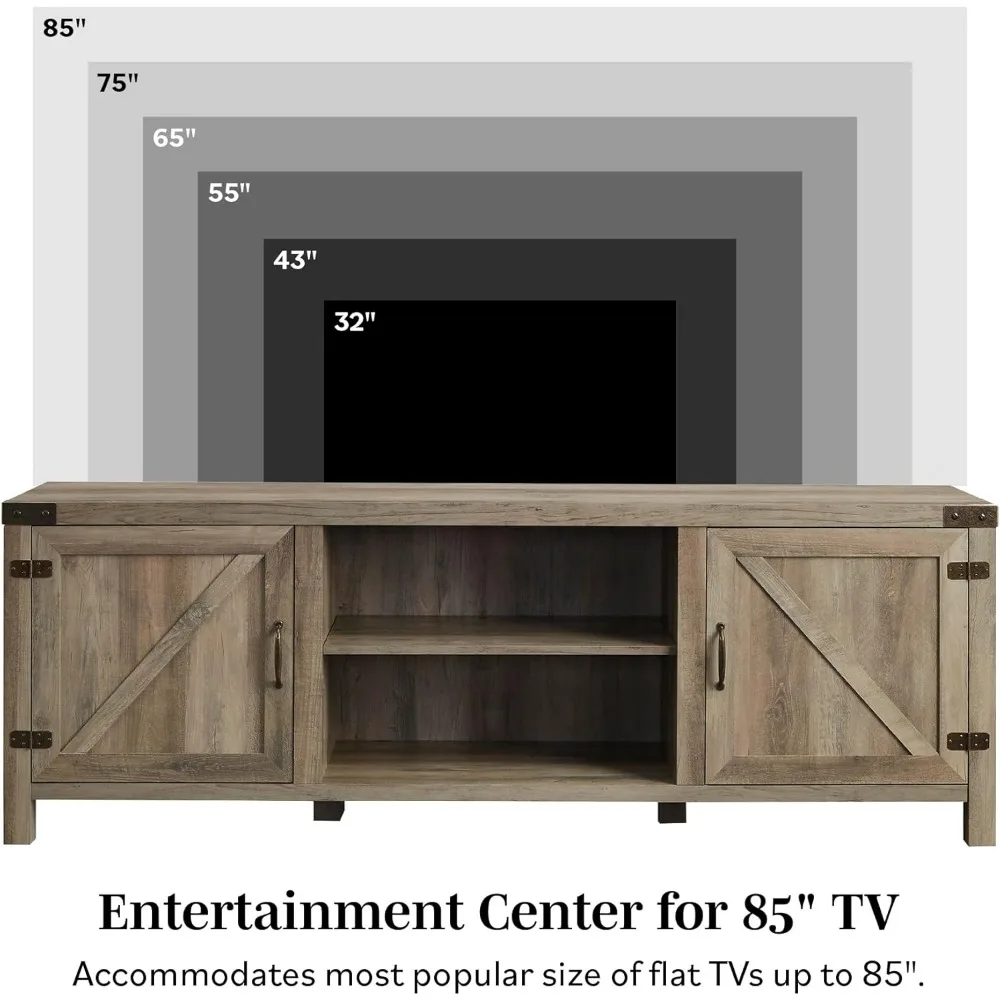 Yipin Georgetown Modern Farmhouse Suporte de TV com porta dupla de celeiro para TVs de até 80 polegadas, 70 polegadas, lavagem cinza |