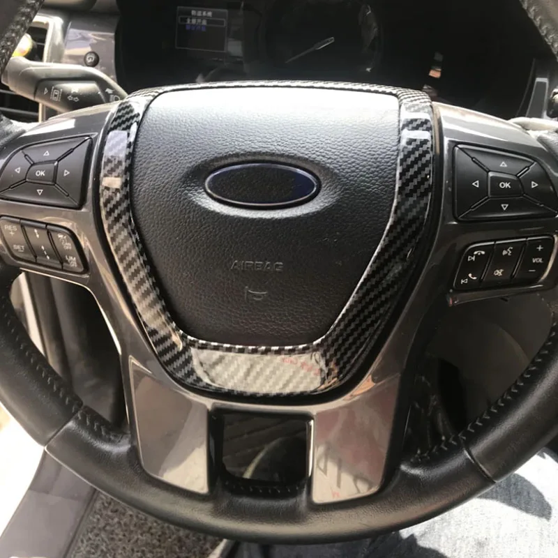 Car Steering Wheel Sequin Interior Carbon Fiber Car ABS Chrome Steering Wheel Decoration for Ford Ranger 2015 2016 Accessories