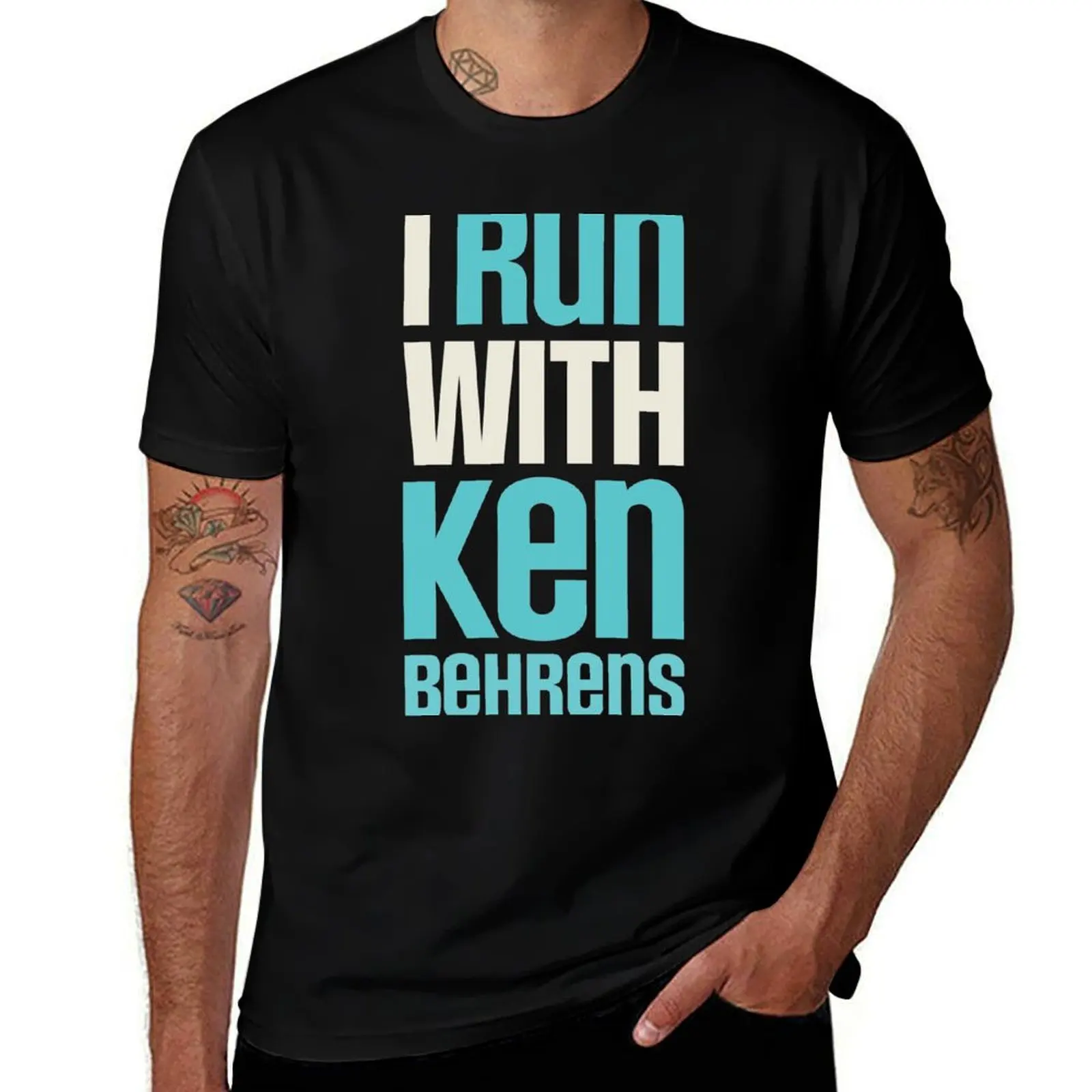 I run with Ken Behrens - Dark shirt version T-Shirt Novelty Graphic Tee Shirt