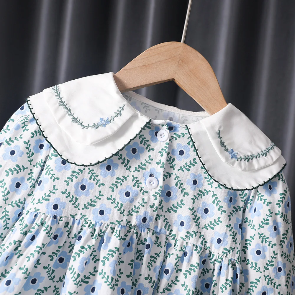 女の赤ちゃんドレスセット春夏長袖花プリンセスドレスブルーニットカーディガン 2 個セットカジュアル女の子服