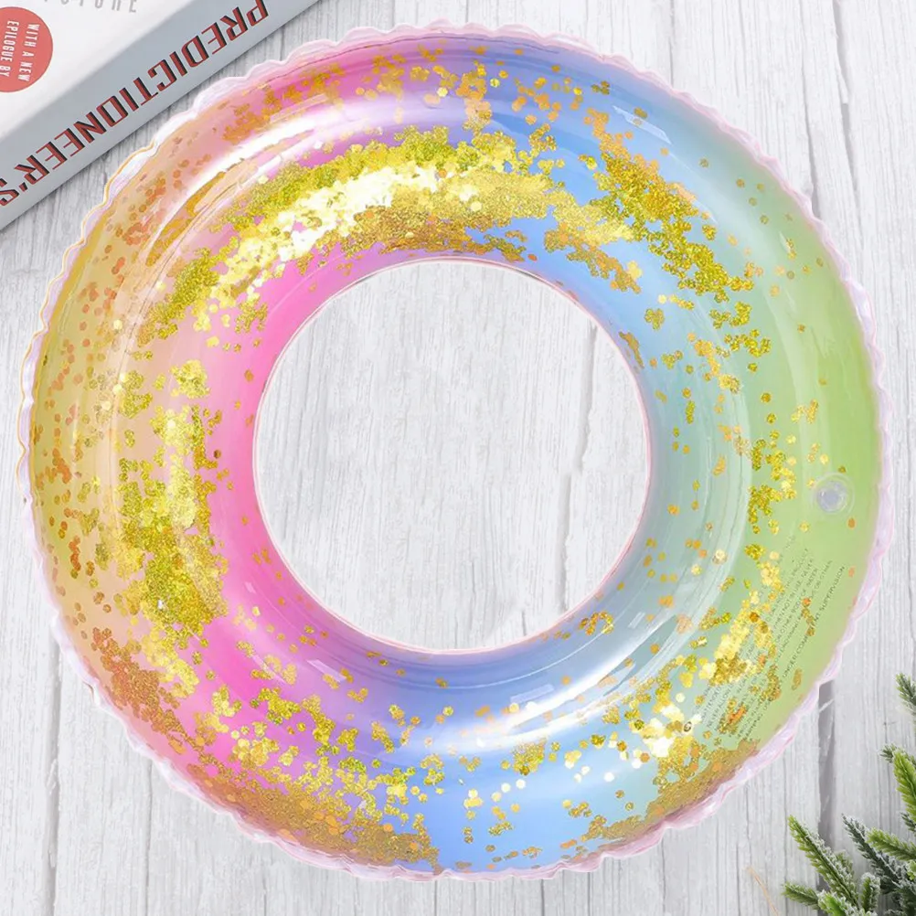 

1Pcs Rainbow Color PVC Swimming Ring Semitransparent Gradient Color Easy Inflate Deflate Pool Float Party Supply Summer Kids Fun