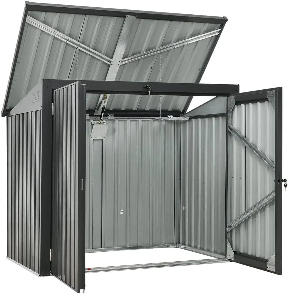 

Outdoor Storage Shed for Trash and Recyclables, Pent Roof, Galvanized Steel, 2-Point Locking System,