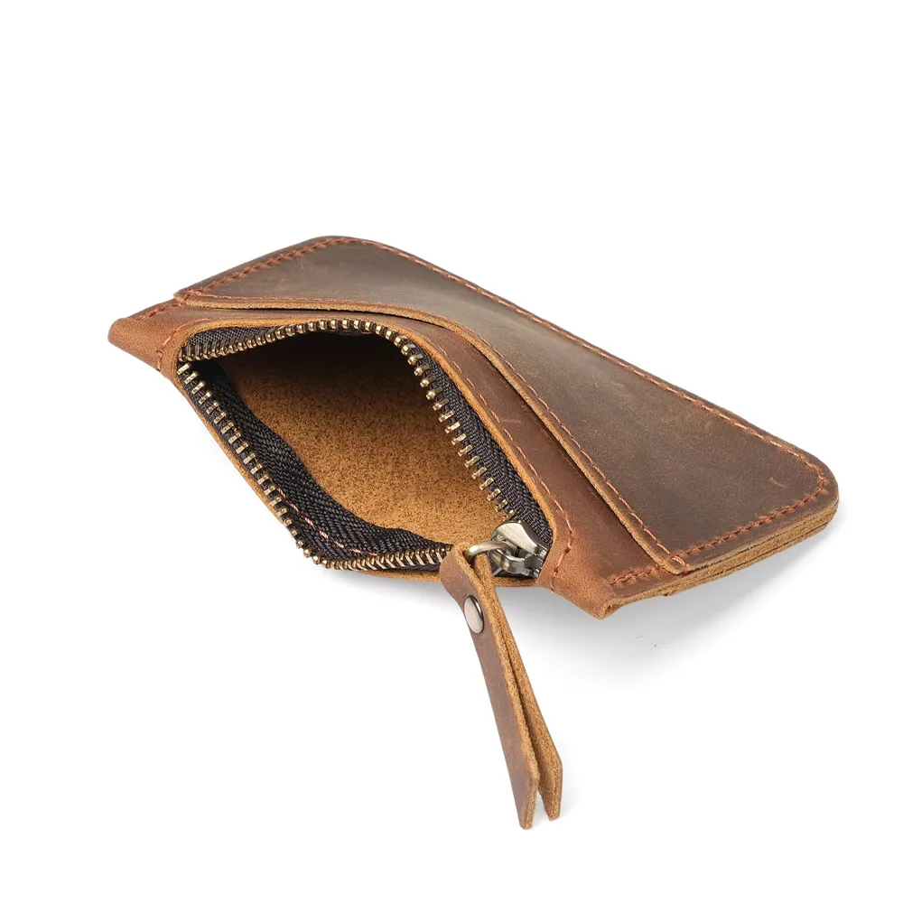 Men Genuine Leather Mini Coin Purse Men Top Layer Cowhide Wallet Women Zipper Vintage Card Bag Short Lady Wallet Small Money Bag