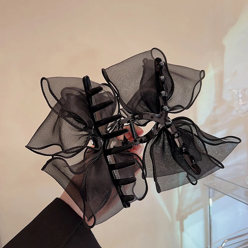Fashion Tulle Big Bow Hair Claw Clips For Women Elegant Bowknot Hairpin Ponytail Clip Sweet Headdress Hair Accessories