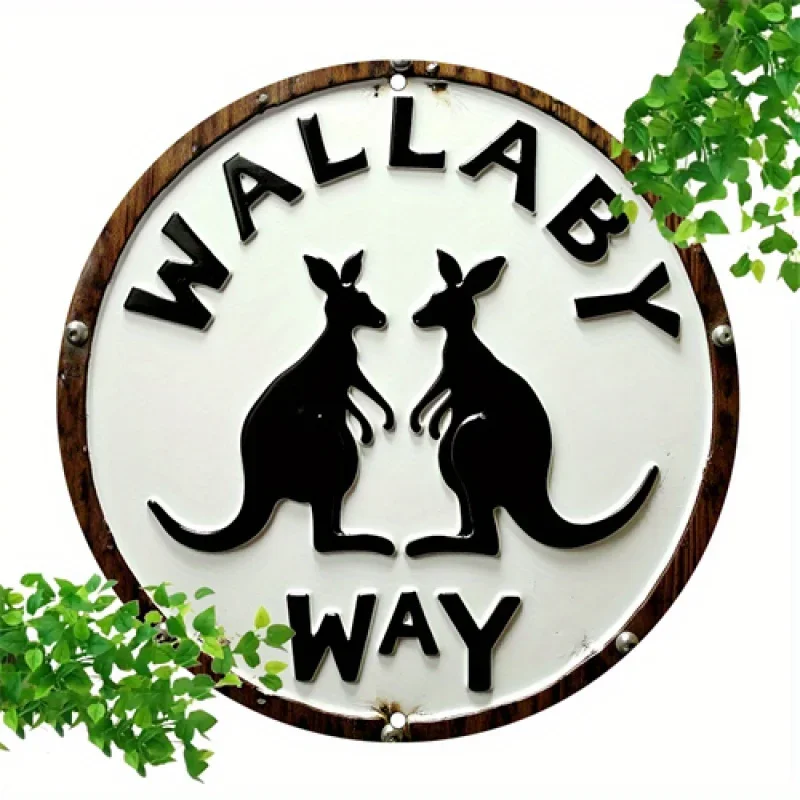 2D Flat - 2D Plane, 1pc 20X20 Cm Metal Iron Sign, Retro Style Kangaroo Road Metal Sign, 8X8 Inch Round Iron Plaque, Cartoon Kang