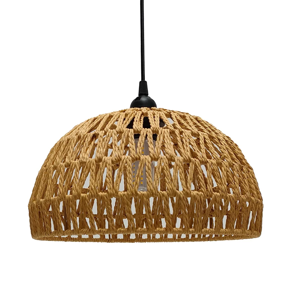 Handwoven Paper Rope Dome Lampshade Hollow Woven Wicker Pendant Light Shade Boho Rustic Lamp Cover Replacement For Hanging Lamp