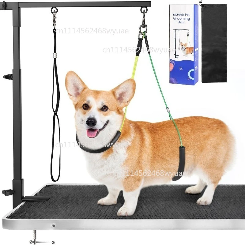 Adjustable Pet Grooming Arm Stand, Retractable Height Dog Grooming Table Post, Foldable Iron Grooming Station with Clamp