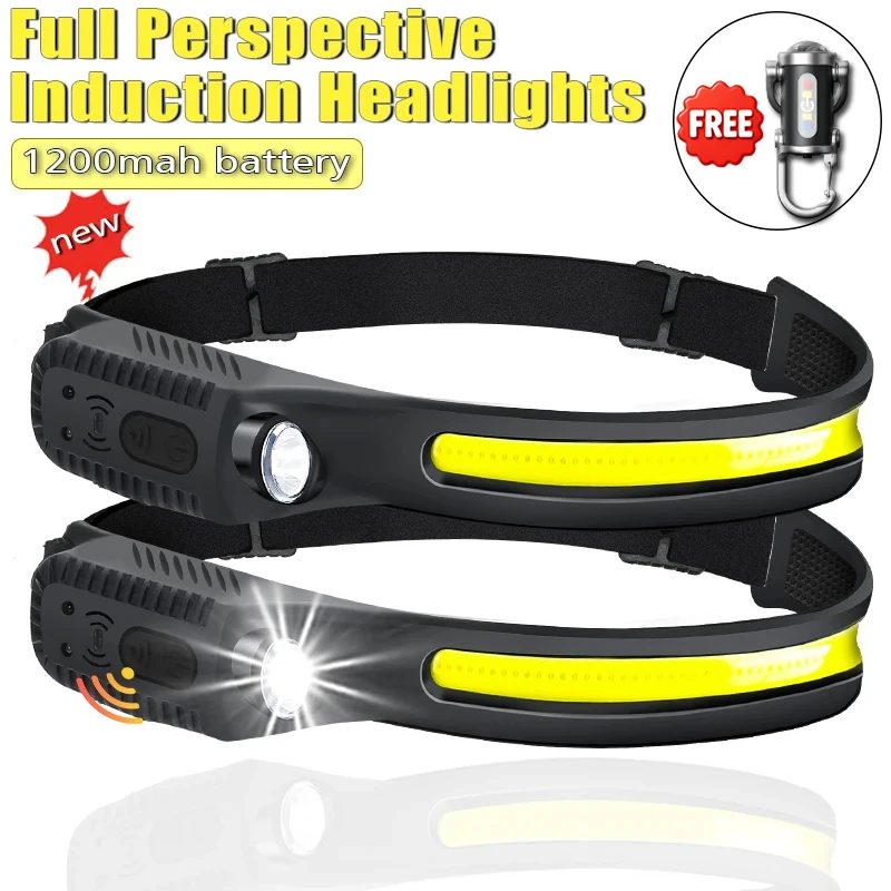 

Светодиодный налобный фонарь с датчиком, встроенным аккумулятором, USB-зарядкой, рабочий фонарь, суперяркий фонарик