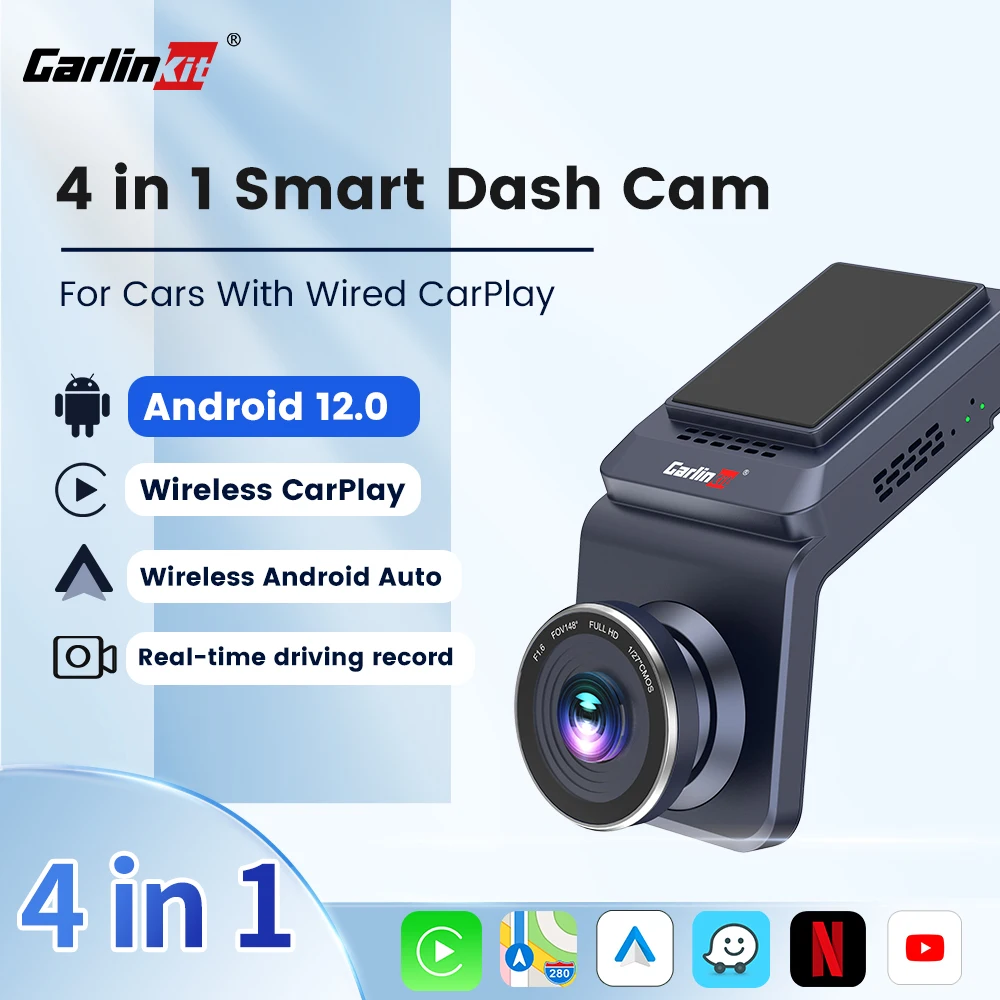 

CarlinKit CarPlay Ai Box Dash Cam Wireless CarPlay Android Auto 4 in 1 Android Tv Box 1080P HD GPS 4G For YouTube For Netflix