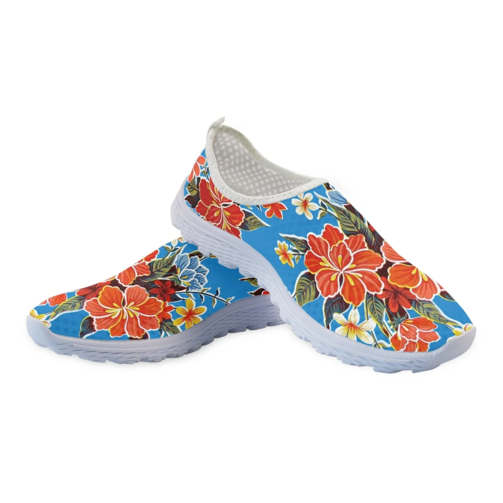 Colorful Tropical Flower With Bird Of Paradise Painting Flat Shoes For Lady Light Soft Mesh Sneakers Slip-on Loafers
