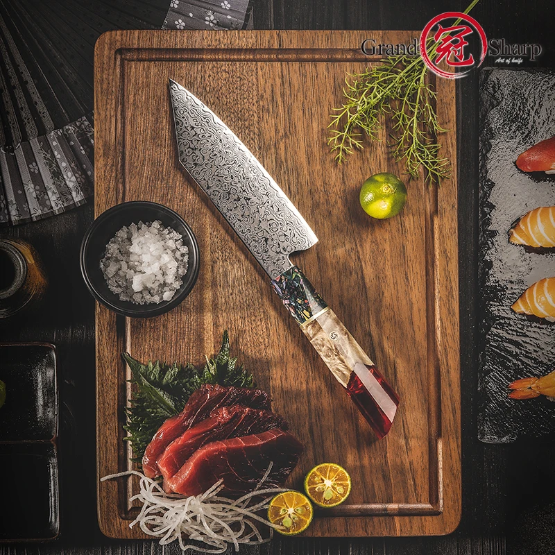 5.5 inch Japanese Bunka Kitchen Knife 67 Layers Damascus Steel Chef Knives Fruit Meat Vegetables Cutter Cooking Tools Grandsharp