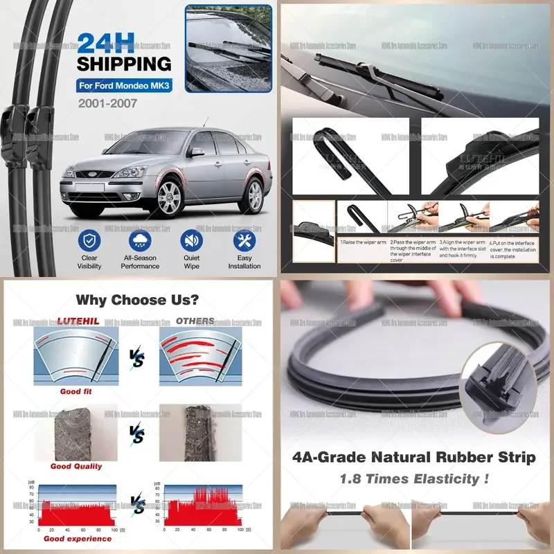 For Ford Mondeo MK3 2001-2007 Front Windshield Wiper Blades 22 Inch 20 Inch Pair Auto Glass Window Cleaner Accessories