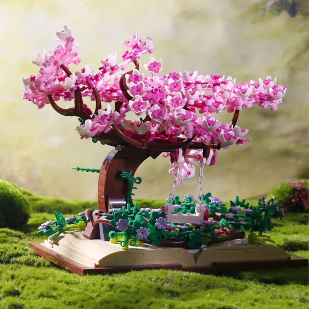 

MOC Blossom Cherry Flower Tree On Magic Book Building Blocks Set Pink Sakura Plant Flower Idea Toys For Children Birthday Gifts