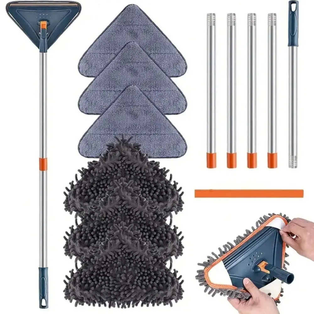 Set 6pcs Replacement Pads 1pc Silicone Scraper 360 Rotatable Wall Cleaner, Wall Mop, Baseboard Cleaner Wall Floor Ceiling Fan B
