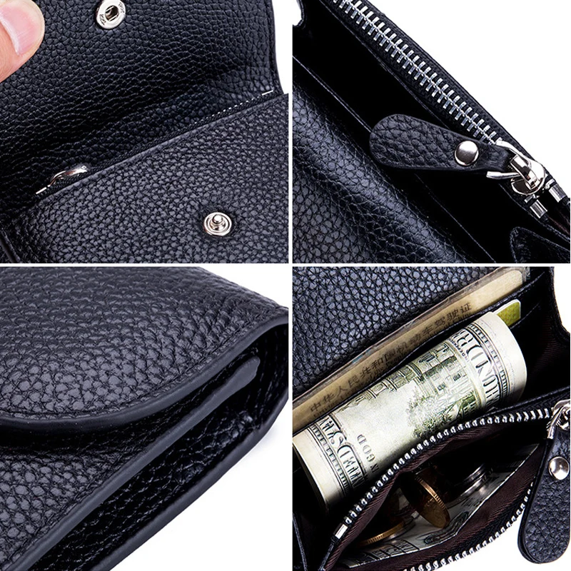 Genuine Leather Wallet Women Casual Simple Female Short Small Wallets Coin Purse Card Holder Men Money Bag with Zipper Pocket