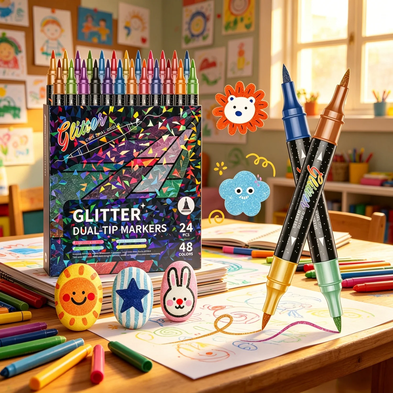 

Набор глиттерных маркеров с двумя наконечниками, 12/24 шт., блестящие ручки 2-в-1 для творчества, росписи камней, детского искусства, школьных принадлежностей
