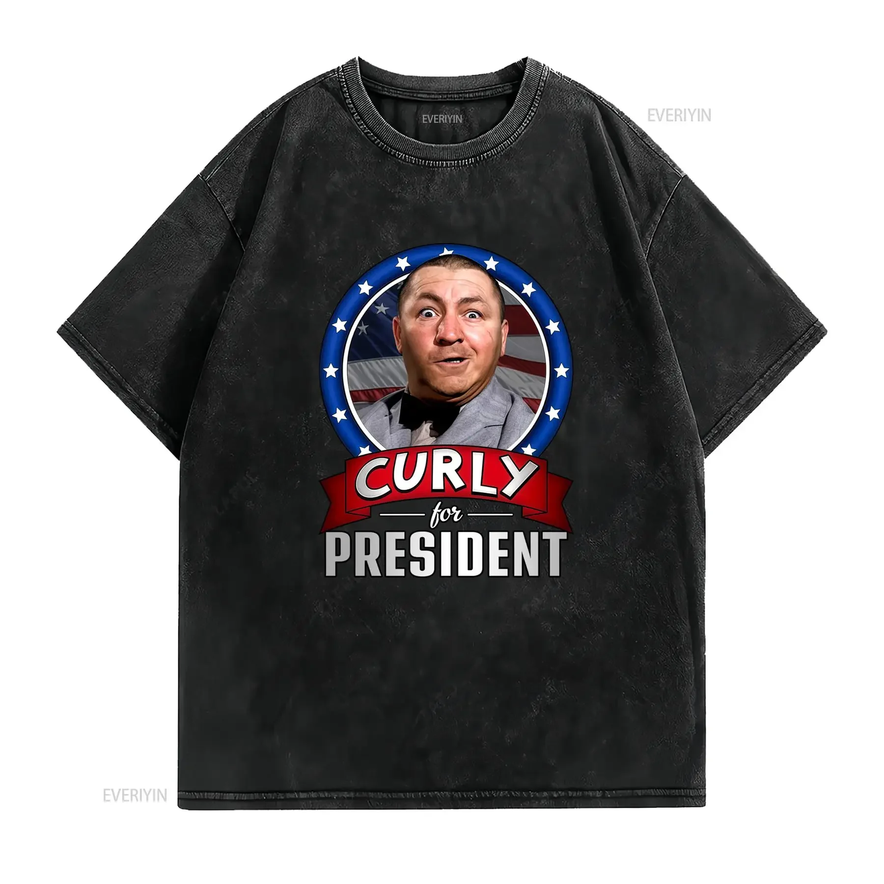 Funny Retro Three Stooges Curly For President Patriotic Print Casual T Shirt vintage Washed Slightly Versatile streetwear