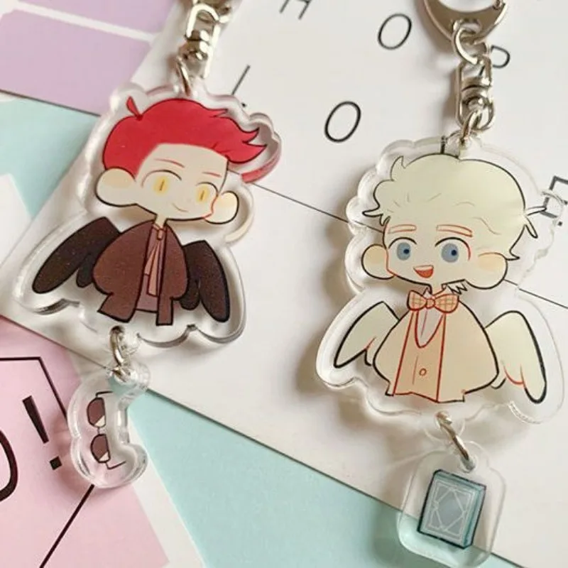 Buoni presagi versione Q portachiavi Anime donna ciondoli azirapale portachiavi in acrilico uomo angelo demone Kawaii borsa accessori pendenti