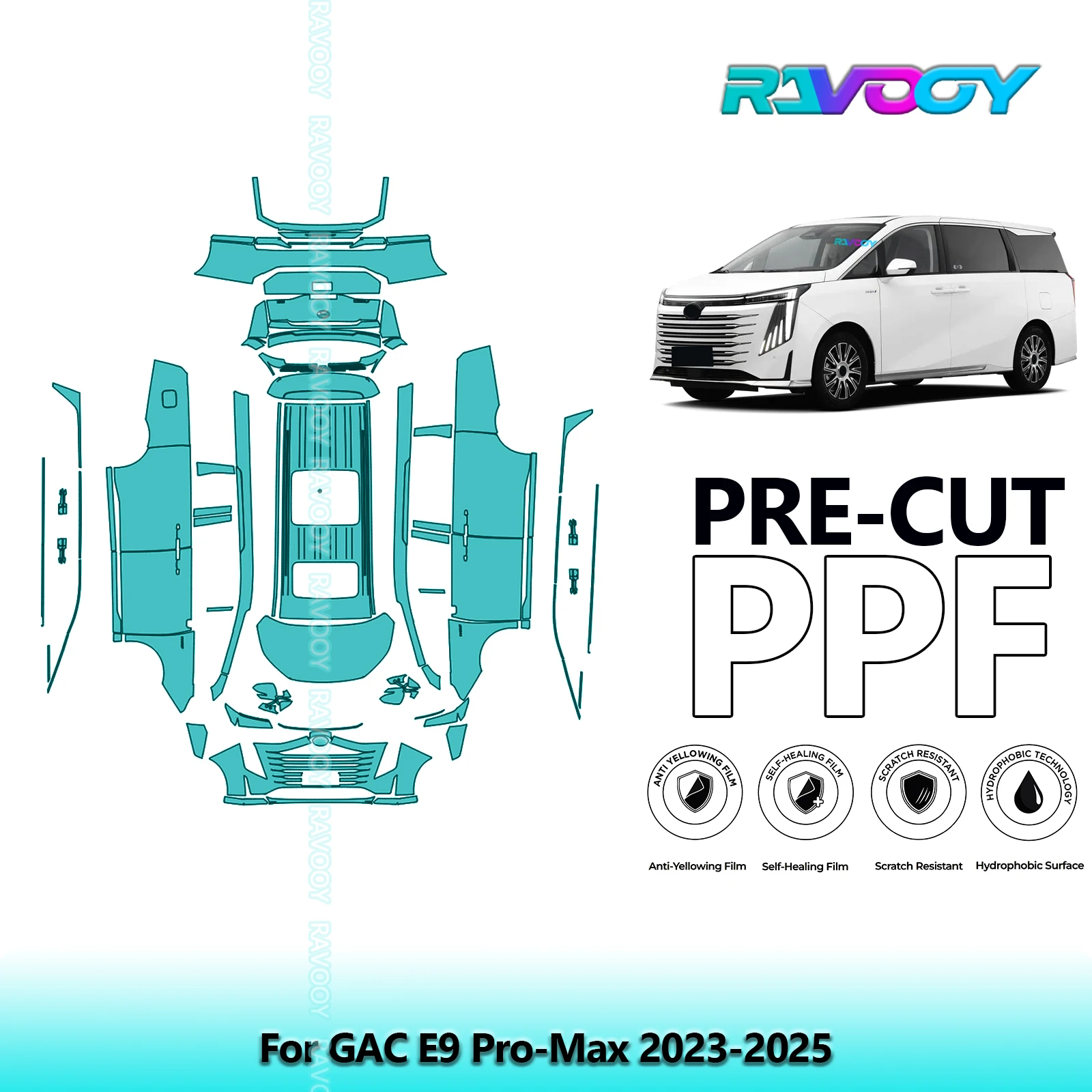 For GAC E9 Pro-Max 2023-2025 Full Body 8.5Mil Pre-Cut Paint Protection Film PPF Clear Bra Kit | Clear/Matte/Black Finish Options