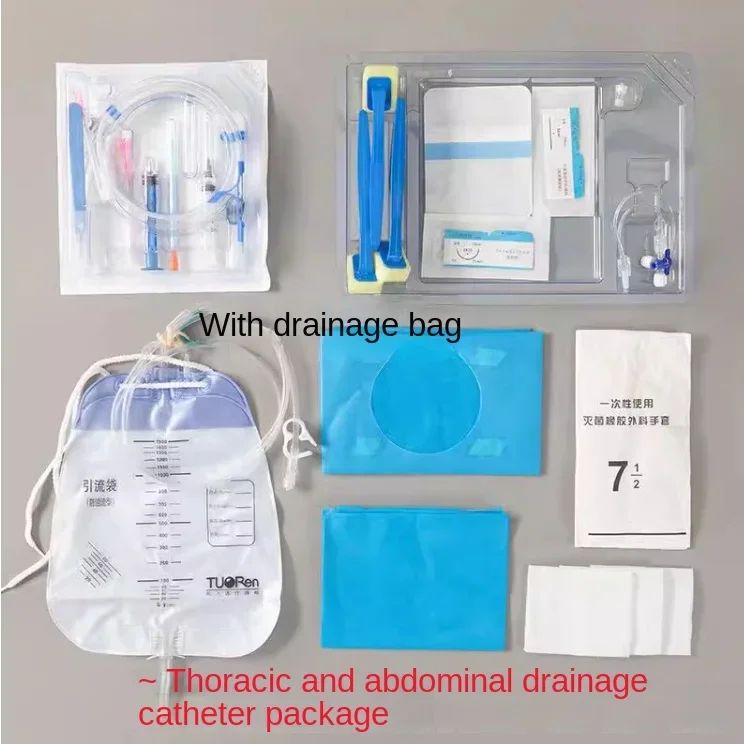 Disposable thoracoabdominal pig tail indwelling drainage catheter kit abdominal drainage catheter effusion drainage kit