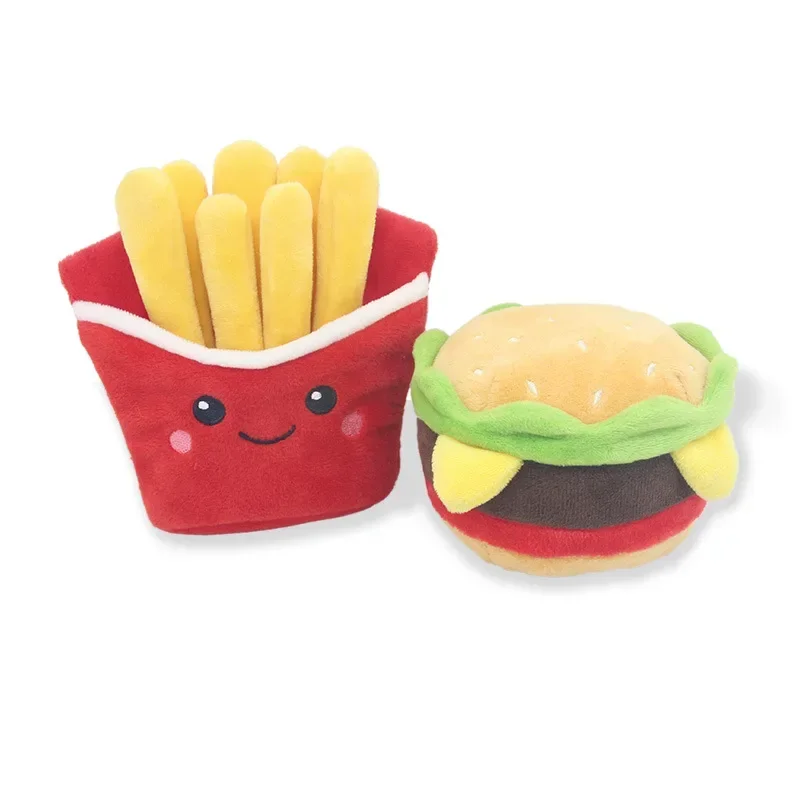 Hamburger Plush Soft Stuffed Dog Squeaky Toys French fries Shape Chew Bite Resistant Toy for Small Large Dogs Pets Accessories