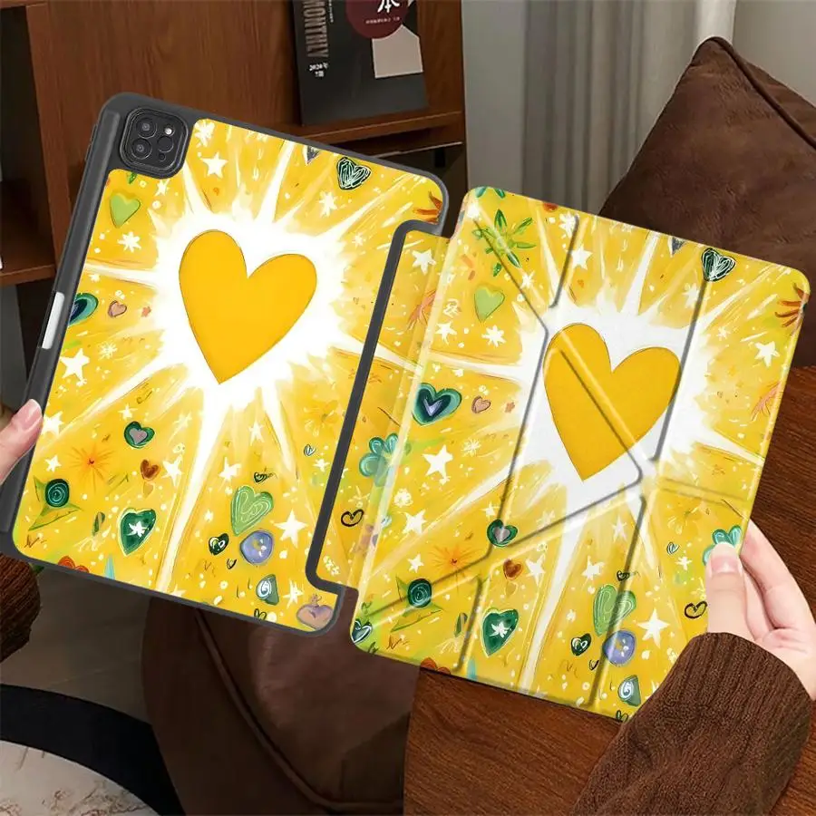 

Holder Cover Tablet Case For iPad Air 4 5 M3 M2 M4 11inch Pro 11th 10th 9th 8th 7th 12.9inch Mini 6 7 Pro 2025 Yellow Heart Art
