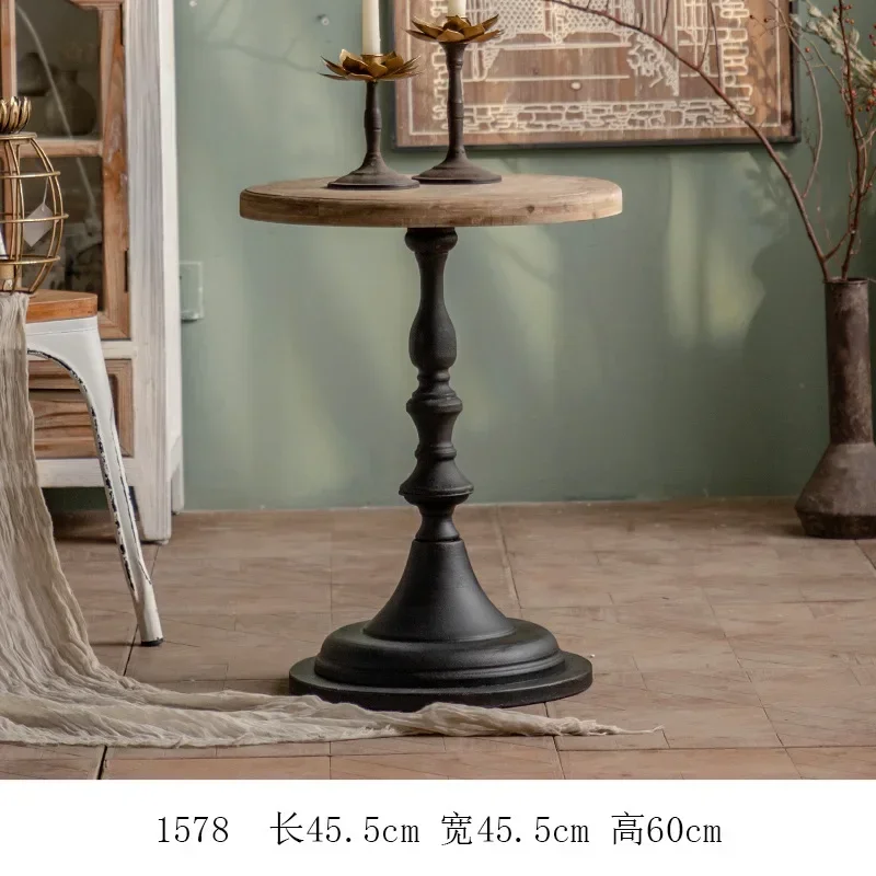 Creative carved small wooden coffee table Retro Solid Wood Table mini balcony leisure small round table sofa side table