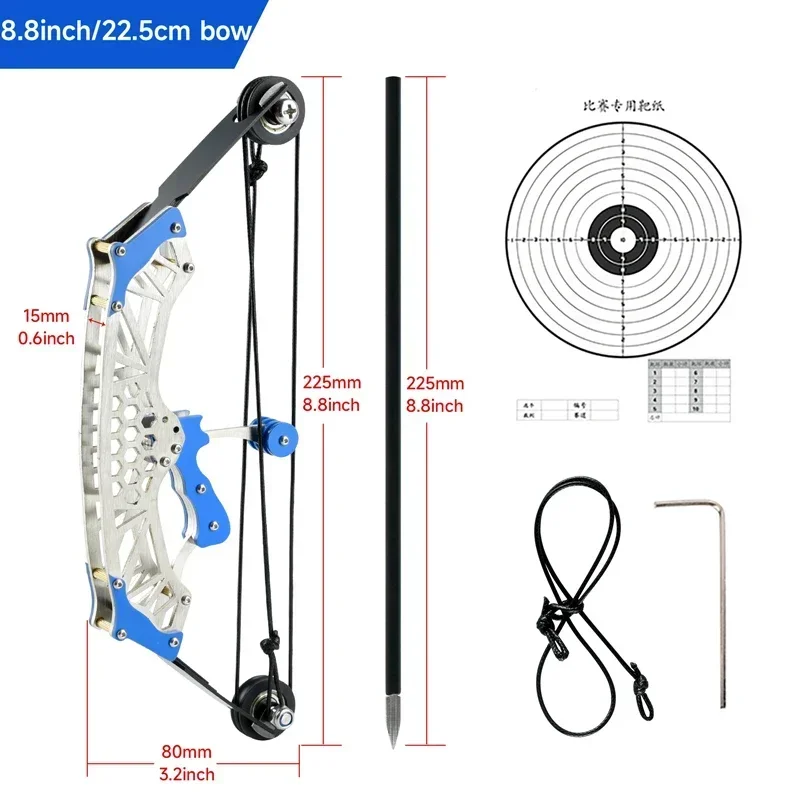 Mini Compound Archery Bow Stainless Steel Mini Pocket Hunting Bow and Arrow Set Right/Left Hand for Target Shooting Wrench Tools